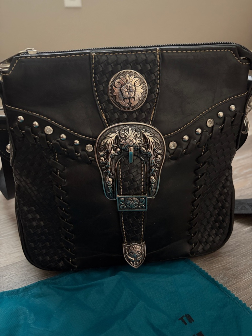 Montana West Black Crossbody Bag with Silver-Tone Buckle Accents - Picture 2 of 8